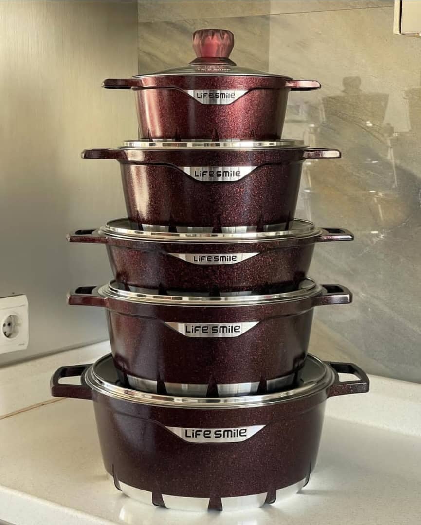 سرویس قابلمه 10تکه لایف اسمایل طرح شعله مدل. Flcm10 در سه رنگ مشکی ، زرشکی، - Image 2